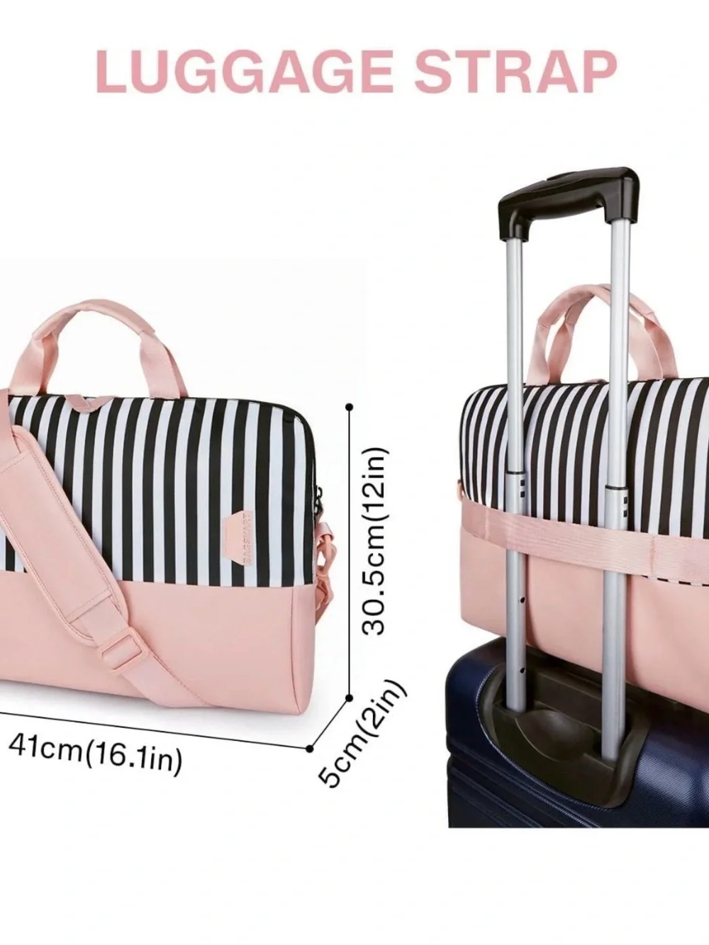 Striped Black & White and Blush Pink Laptop Tote